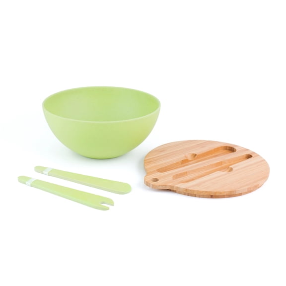 BAMBOO FIBER SALAD BOWL  PREP LID w/ UTENSILS by Peterson Housewares  Artwares