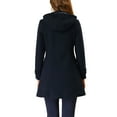 thumbnail image 3 of Unique Bargains Women's Stand Collar Hooded Double Breasted Winter Long Overcoat XS Navy Blue, 3 of 6