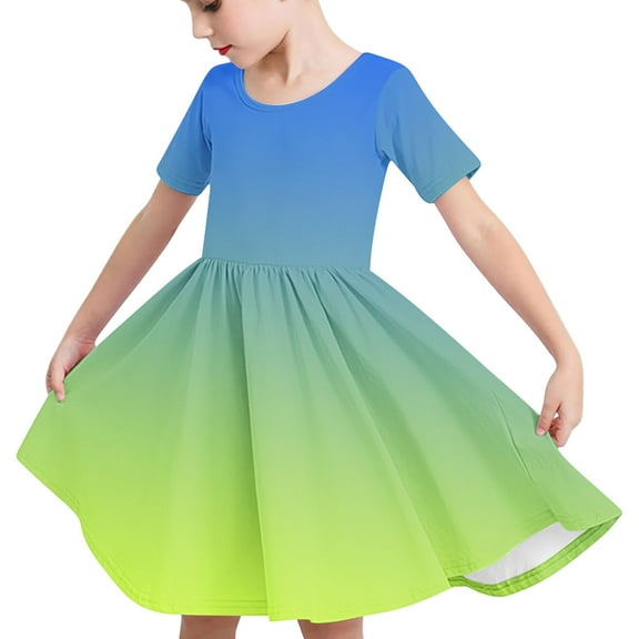Odeerbi Kids Girls Summer A-Line Dress Cute Gradient Swing Dress Kids Kids Short Sleeve Stretchy Dress Kids Girls Clothes