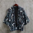 thumbnail image 6 of sunsanly Men Shirt Chinese Style Print 3/4 Sleeve Relaxed Fit Streetwear Japanese Loose Stand Collar Kimono Top Men Clothing, 6 of 8
