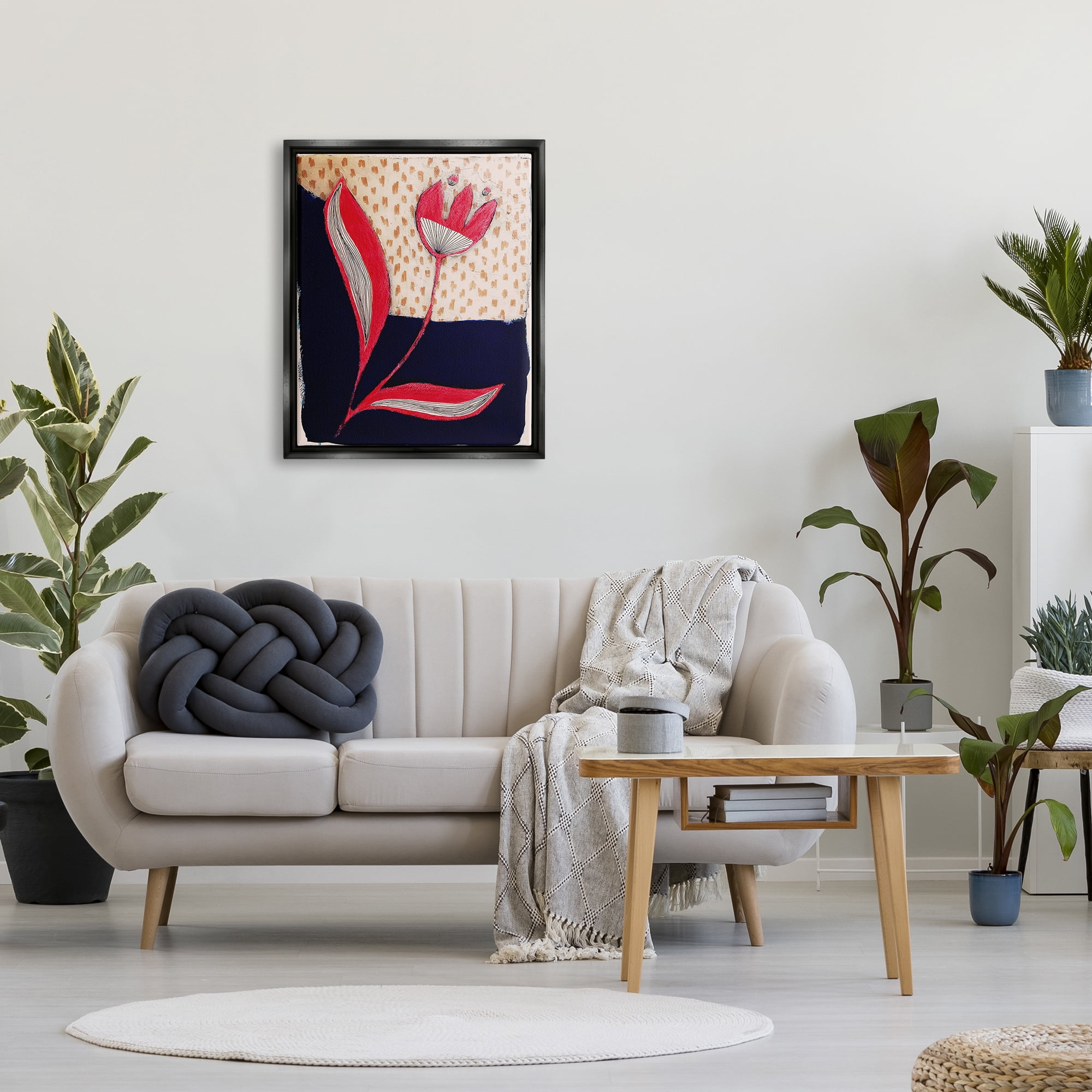 Stupell Industries Red Abstract Flower Botanical & Floral Painting Black Floater Framed Canvas Art Print Wall Art, 25 x 31