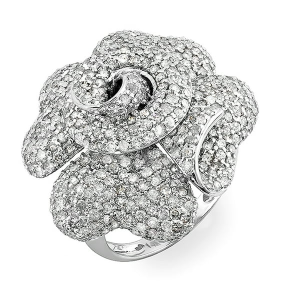 3.65 Carat (ctw) 14K White Gold Round Diamond Ladies Cocktail Blossom Flower Rose Right Hand Ring