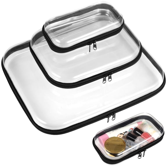 3 Pcs Hard Zippered Cases, 3 Sizes Transparent Hard Pouches, Double Zippered Hard Shell Bags, Portable Zipper Organizer Bins, Waterproof Cosmetic Makeup Bags for Snacks, Toys
