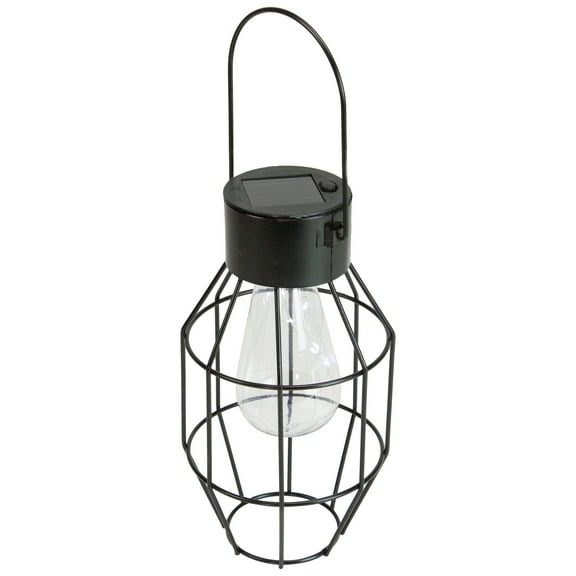 9.5" Black Geometric Oblong Outdoor Hanging Solar Lantern with Handle