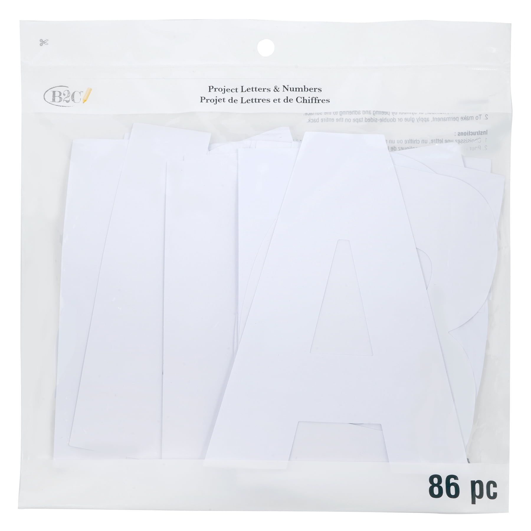 7" White Project Letters - Numbers & Characters by B2C™ - 86 pcs
