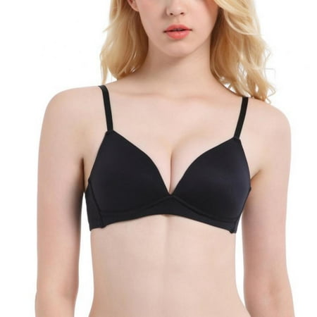 

TINKER Ladies Gather A Traceless Bra No Underwire Deep V Beauty Back Comfortable Sexy Underwear (Black-32/70AB)