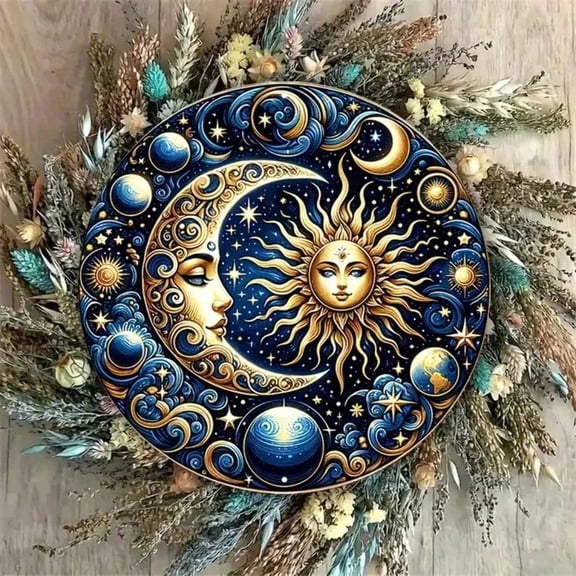 HELLOYOUNG Retro Solar System Tin Sign Vintage Metal Wall Art Decor, Sun Moon Stars Design for Bedroom Kitchen Living Room Home Bar