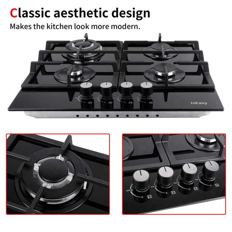 4 Burners Built-in Stove Propane GAS LPG/NG Countertop Tempered Gas Cooktop