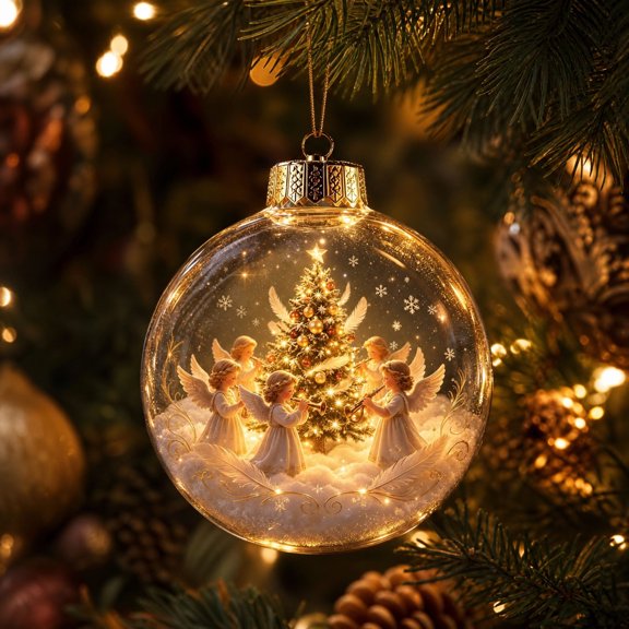 Clear Acrylic Christmas Ball Hanging Ornament for Tree and Holiday Decorations, Exquisite Transparent Design with Warm Glow, Ideal for Home, Living Room, and Party Decor