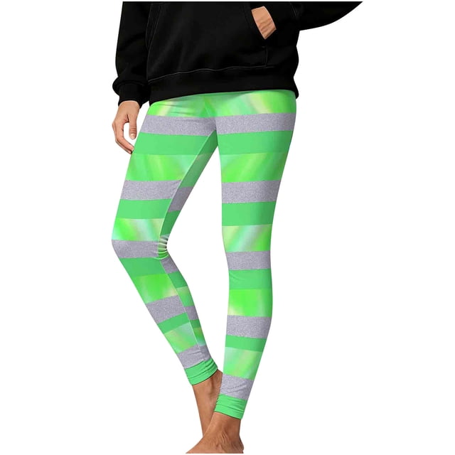HAiming Legging de Noël Rayé pour Femmes Imprimé de Noël Taille Haute Extensible Yoga Course Entraînement Gym Collants