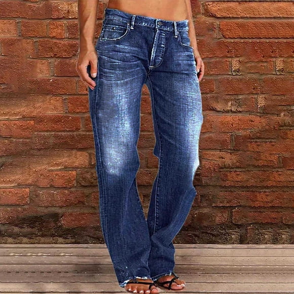 TaTaai Women's Summer Solid Denim Pants Slim Straight Leg Jeans High Waist Casual Long Trousers with Pockets for Daily Wear Gift