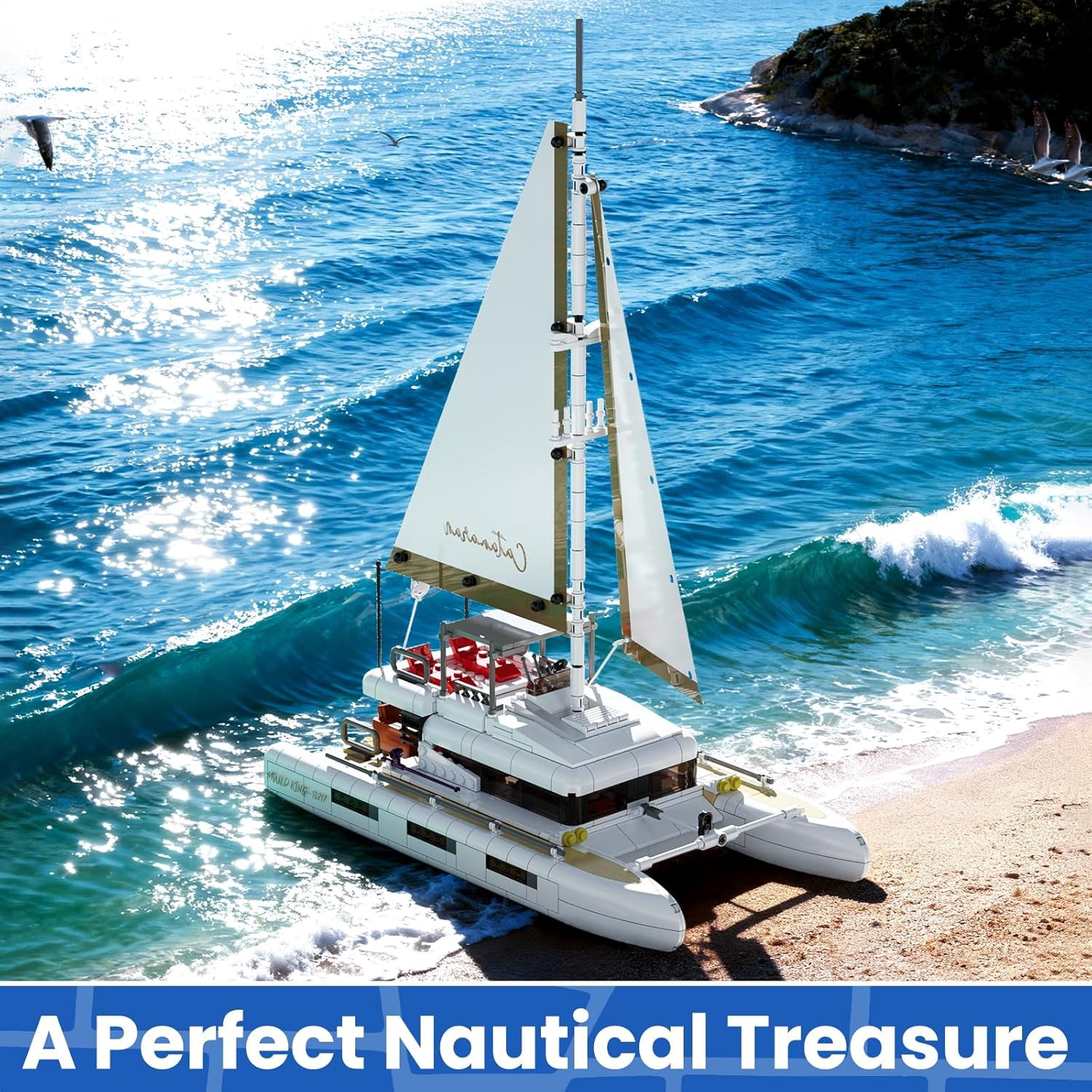 Catamaran Sailboat Building Kits, Ocean Explorer Boat Model, House Decor to Play (890 Pcs)