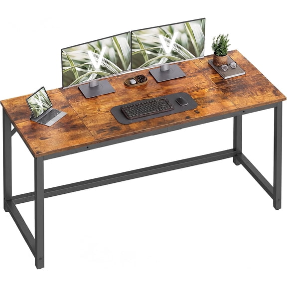 63-Inch Computer Desk, Steel Frame Gaming Desk for Home Office, Rustic Brown and Matte Black