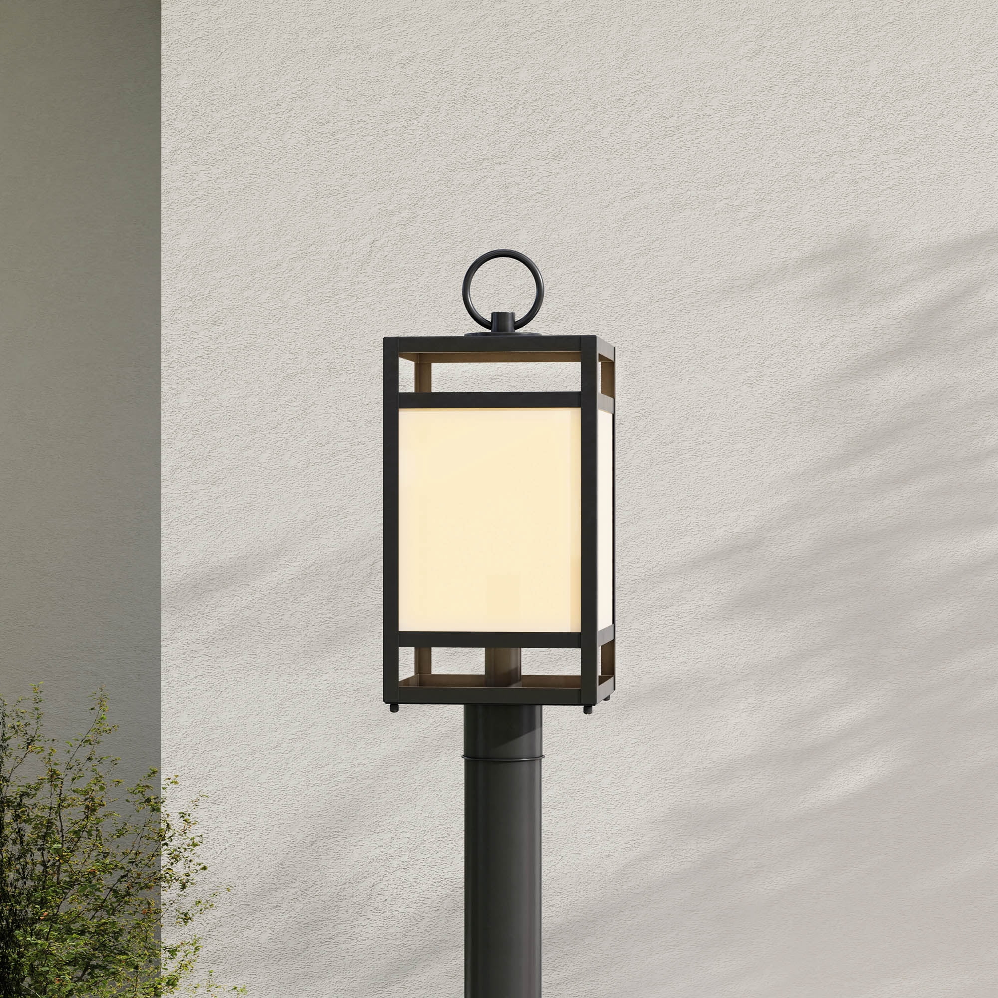 Parrish Collection One-Light Matte Black Clear and Etched Glass Modern Craftsman Outdoor Post Light