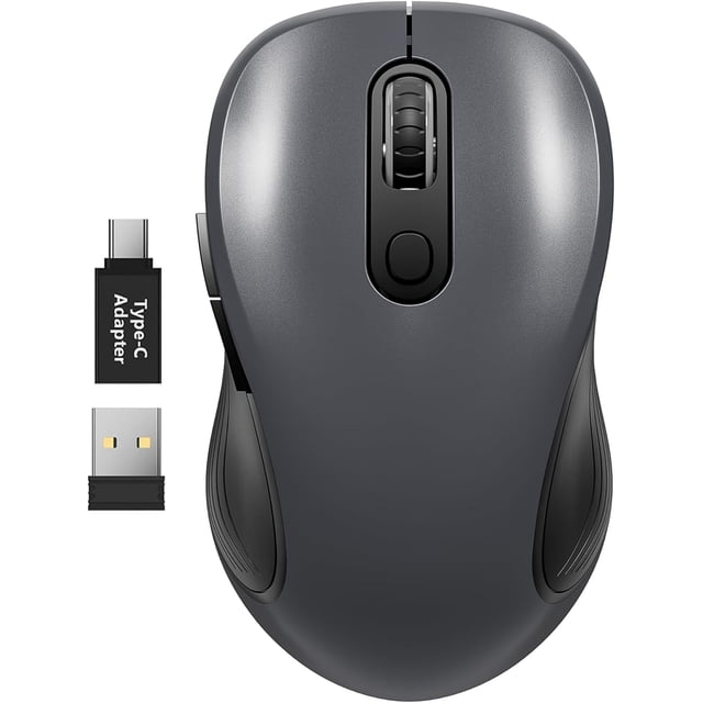 WisFox 2.4G Wireless for Laptop, Ergonomic Computer with USB Receiver and 3 Adjustable Levels, 6 Button Wireless Mice for Windows PC Notebook (Grey)