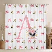 Homewish Letter A Monogrammed Curtains Pack of 2 (42x84 Each),Girls Kawaii Bowtie Curtains Blackout,Pink White Bedroom Curtains For Princess Kids,Microfiber Room Decorative