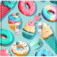 thumbnail image 1 of Metal Light Switch Plate Cover Colorful Doughnut Cupcake Ice Cream Collage Teal CAK042, 1 of 13