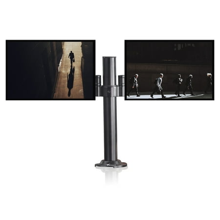 Cannon Low Profile Swivel Base - Vemount Dual LCD Monitor Desk Mount Stand Fully Adjustable Fits Two Screens up to 27
