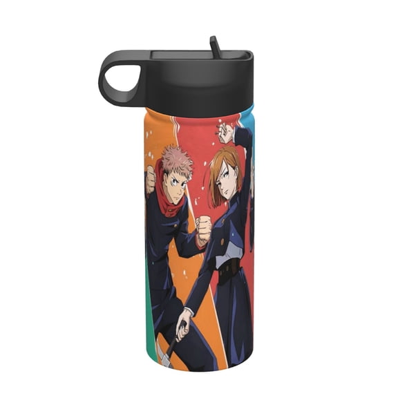 Jujutsu Kaisen Kids Insulated Water Bottle With Straw - 18 Oz Stainless Steel Double Wall Vacuum Cup, Leakproof, Bpa Free, Suitable For Boys And Girls