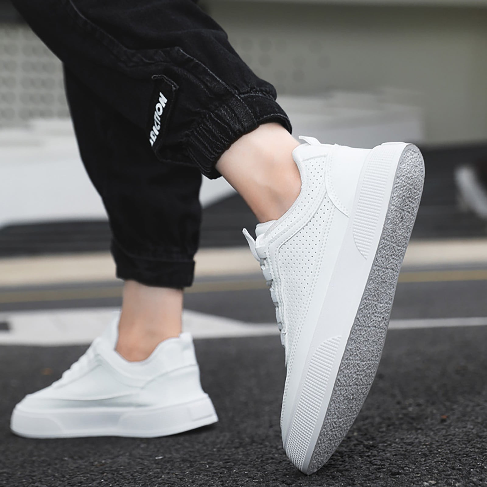 AUDeals Men's Leather Sneakers, Low Top Lace Up Shoes with Orthopedic Comfort and Slip On Style for Business and Casual Wear (White, 9)