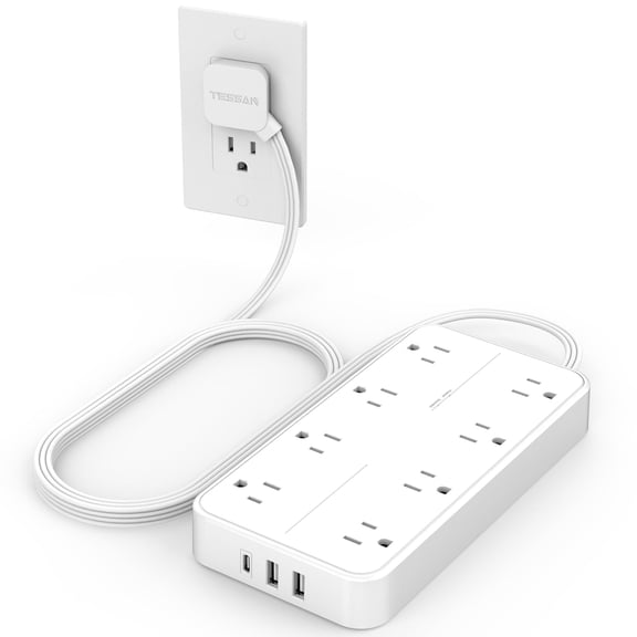 Surge Protector Power Strip, 6FT Flat Plug Extension Cord with 3 USB