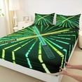 thumbnail image 3 of Manfei Green Yellow Gradient Light Twin Sheet Sets,Abstract Geometric Stripe Twin Fitted Sheet,Modern Fashion Games Flat Sheet For Boys,Ultra Soft Home Decor,3pcs, 3 of 7
