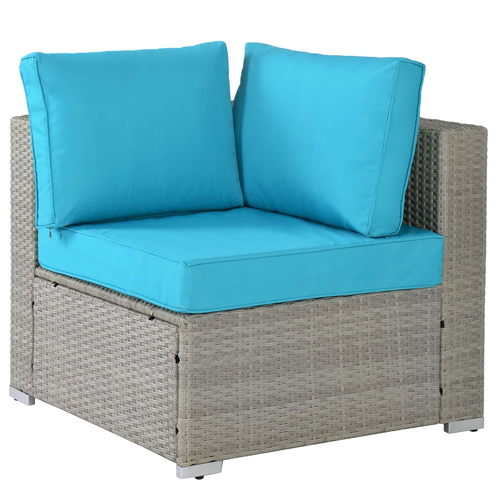 Veryke 7 Pieces Outdoor Rattan Patio Furniture Set, Sectional Conversation Cushioned Sofa Set with Cffee Table & 2 Pillows - Gray&Blue Veryke 7 Pieces Outdoor Rattan Patio Furniture Set, Sectional Conversation Cushioned Sofa Set with Cffee Table & 2 Pillows - Gray&Blue