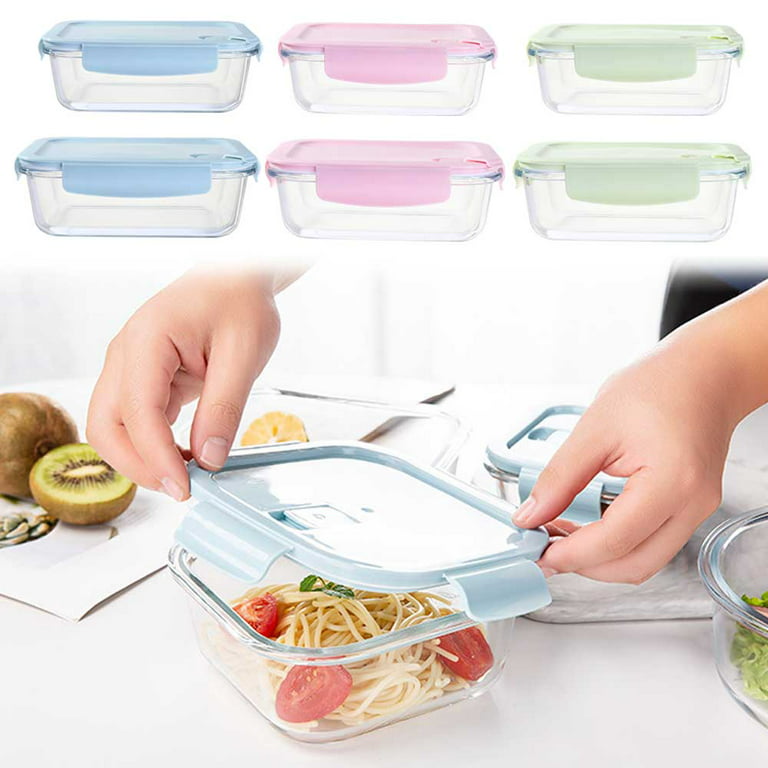 Tableware Freezer Dishwasher 410/700/1040ml 3 Colors Glass Lunch Box  Microwave Oven Safe Food Storage Containers Airtight Lid Container BLUE  410ML