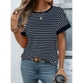 thumbnail image 6 of Women'S Short Sleeve Knit Tops Trendy Crewneck Striped T Shirts Casual Summer Blouses Outfits Navy Blue XXL, 6 of 10