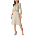 thumbnail image 2 of INSPIRE CHIC Women's A-Line Dress Contrast Color Wear-to-Work Tweed Trim Dresses L Grey Beige, 2 of 5