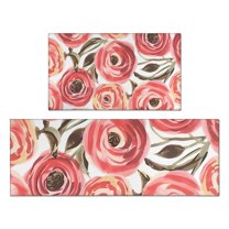 Pioneer Flower Floral Print Pattern Kitchen Rugs Sets Of 2,Anti Fatigue Kitchen Mat Rugs Non Slip Washable,Decorative Kitchen Floor Mats for Kitchen,Sink,Laundry,17"x30" 17"x47"
