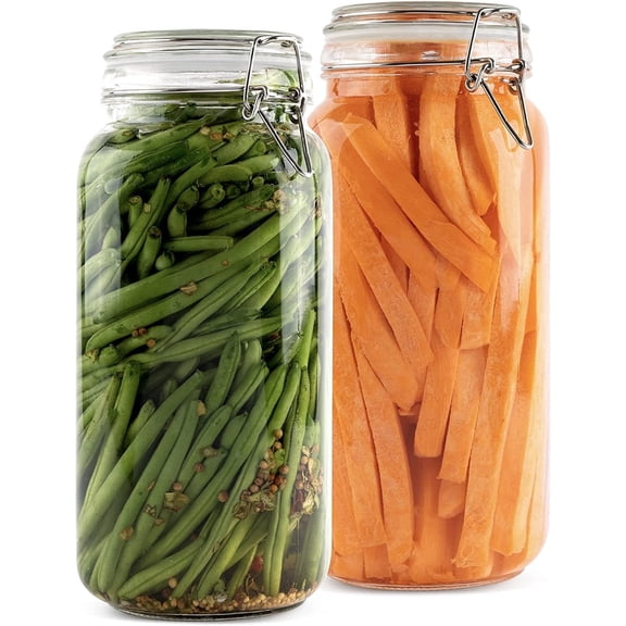 Glass Jars with Airtight Lids 67 oz [Set of 2] | Food Storage Jars, Wide Mouth, Leak Proof Kitchen Canisters