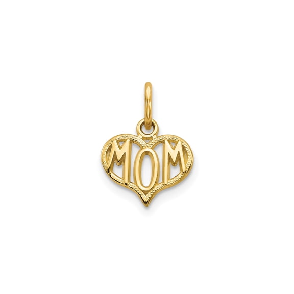 14k Yellow Gold Heart Mom Pendant Charm, Polished Keepsake Jewelry for Women