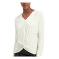 thumbnail image 3 of ALFANI Womens Ivory Textured Glitter Knot-front Metallic Long Sleeve V Neck Top L, 3 of 4