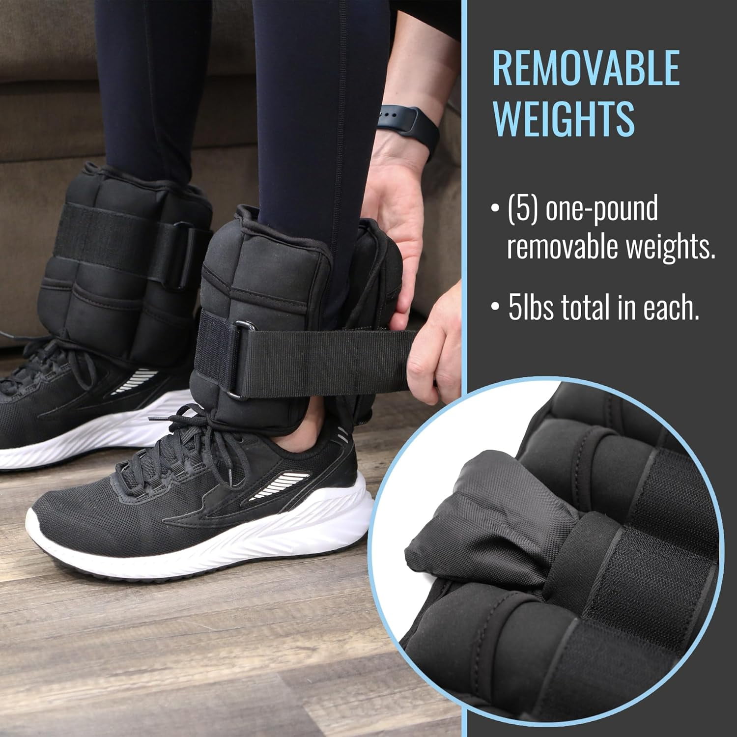 DMI 10lbs Adjustable Length Black Wrist and Ankle Weights 2 Pack