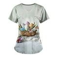 thumbnail image 4 of Kctiaxy Scrubs for Women Funny Casual Rabbit Print Graphic Easter Shirts for Women Short Sleeve V-neck Pullover Work Tee Tops with Pockets, 4 of 5