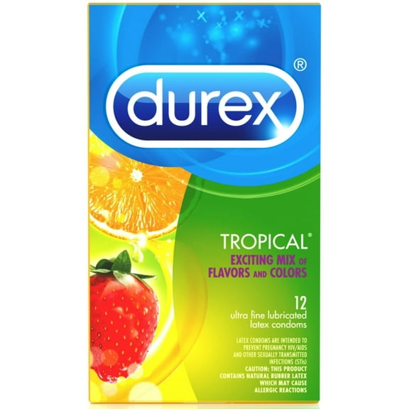 Durex Tropical Flavors Flavored Premium Condoms, 12 ct (Pack of 2)