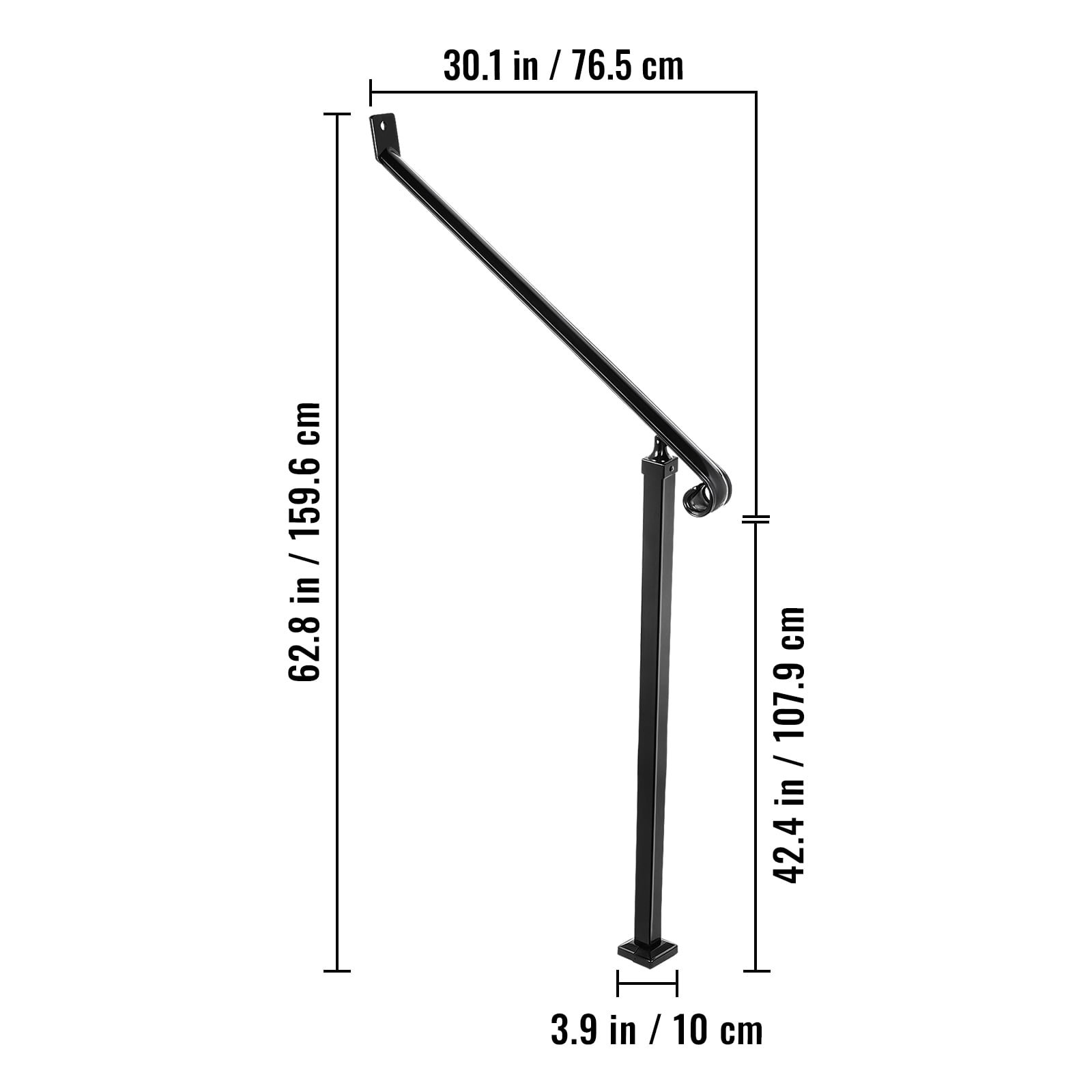 BENTISM 2 Step Handrail Iron Railings for Outdoor Steps 40 MM Pipe Iron Handrail Stair Railings for Steps Black Iron Railings for Steps Wrought Iron Handrail Step Railing Handrails