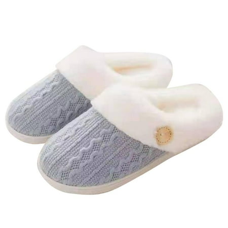 

Womens Slipper Warm Comfy Memory Foam House Slippers Knitted Shoes Faux Fur Lined Anti-Skid Rubber Sole Bedroom Cozy Indoor Outdoor Slippers