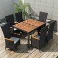thumbnail image 1 of vidaXL 7 Piece Outdoor Dining Set Poly Rattan Acacia Wood Black, 1 of 5
