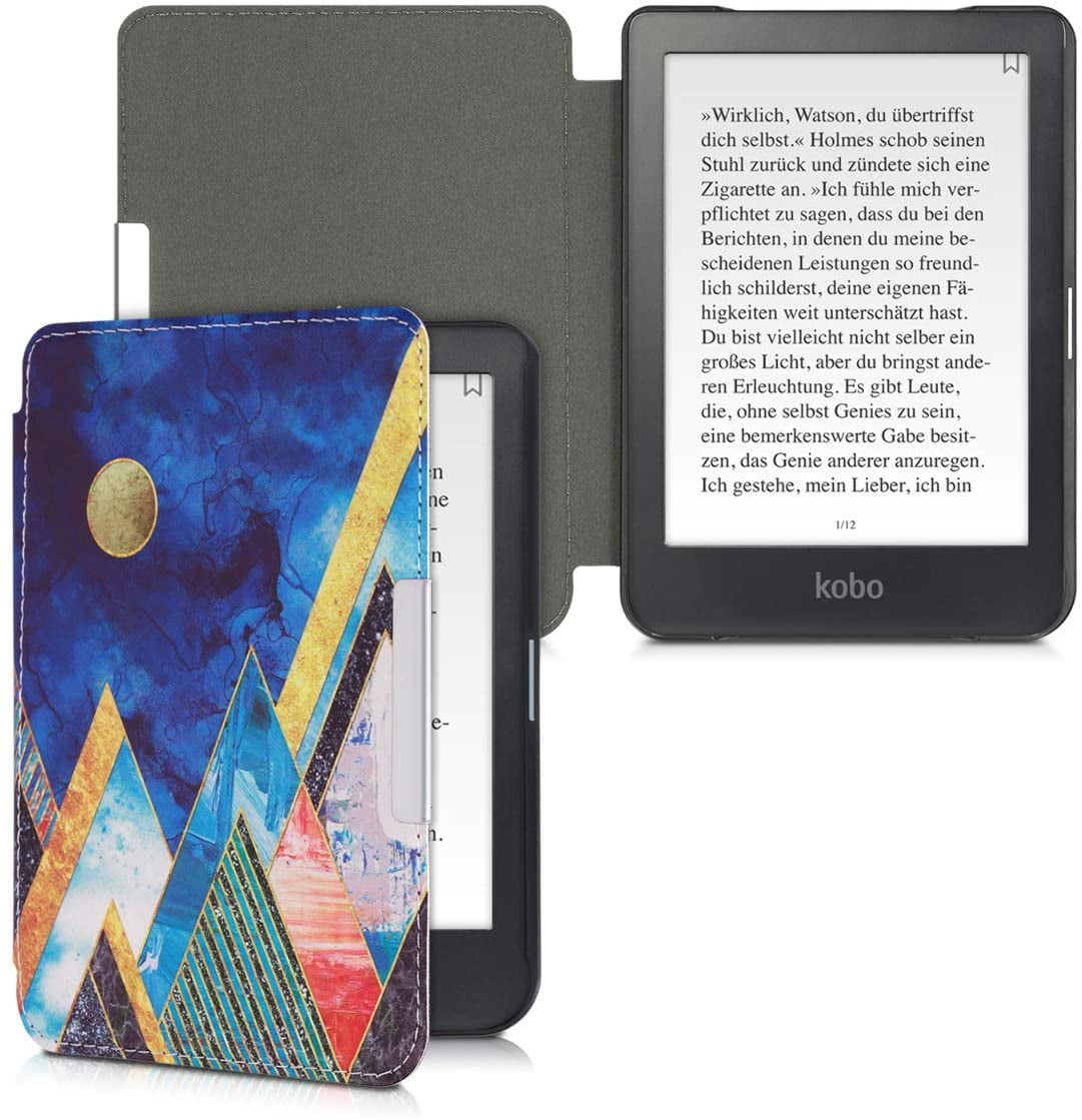 Dark Blue kwmobile Case Compatible with Kobo Sage Book Style PU Leather e-Reader Cover Folio Case 