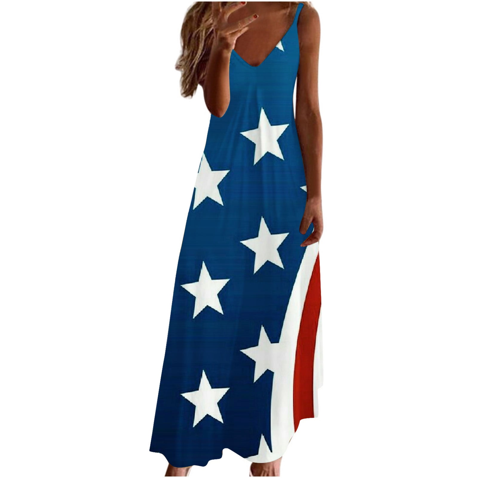 American Flag Maxi Dress for Women 4th of July Patriotic Long Tank