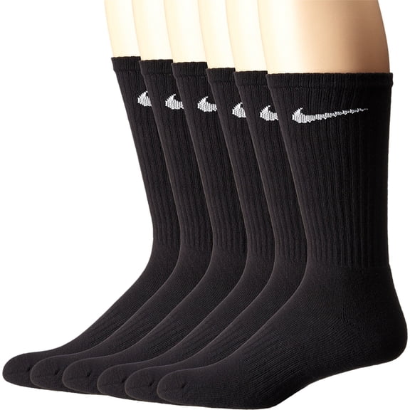 NIKE Unisex Performance Cushion Crew Socks with Band (6 Pairs), Black/White, Small