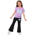 thumbnail image 3 of Stamzod Girls Fashion 2 Piece Outfits Short Sleeve T-Shirt and Flare Leg Pants Summer Clothes for Girls Purple B 6-7 Years, 3 of 6
