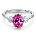thumbnail image 3 of Gem Stone King 925 Sterling Silver Pink Created Sapphire and White Zirconia Engagement Ring for Women | 1.50 Cttw | Oval 9X7MM | Gemstone September Birthstone | Size 8, 3 of 6