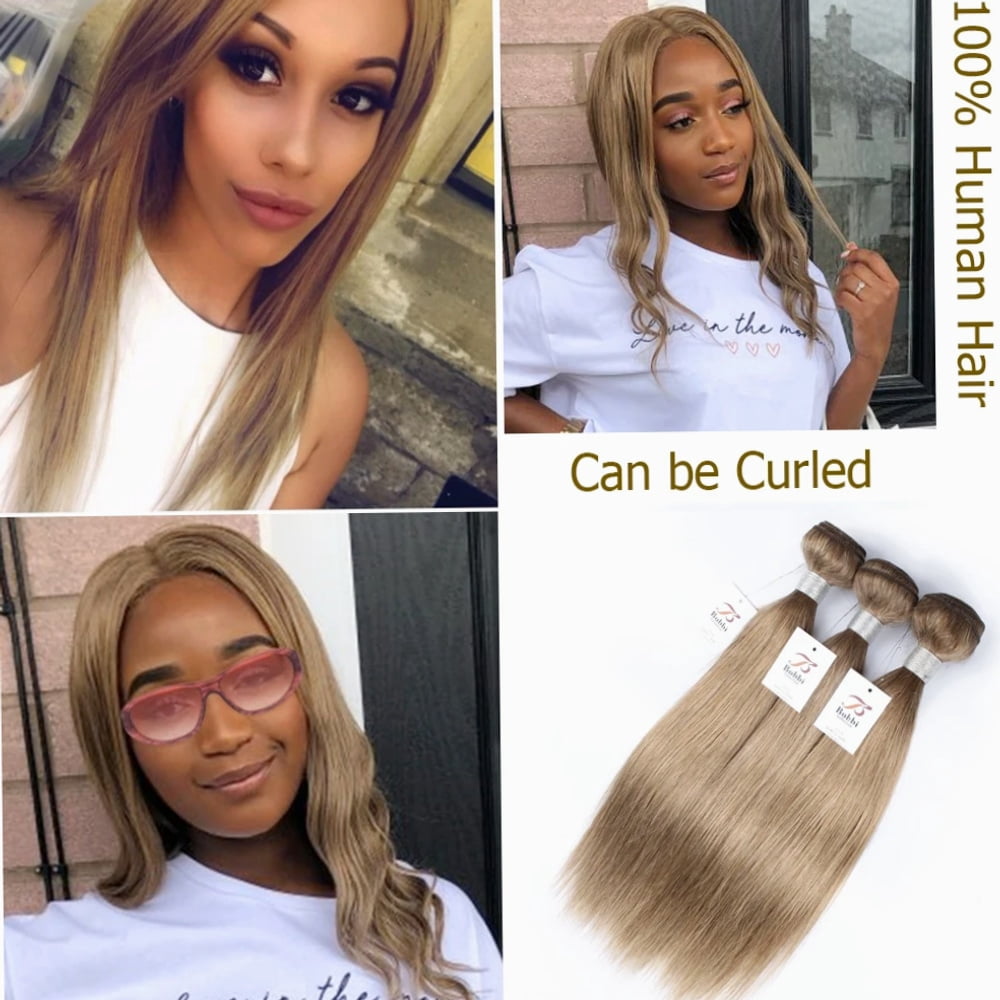 Typpkmm, Versatile Color 8 27 4 Pure Color Remy 100 Human Hair Bundles Extension 95±5gram Ash Blonde Silky Straight Style Bobbi 1 Piece, Brown