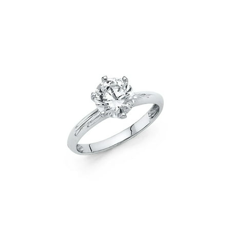 - 14K Solid White Gold Round Brilliant Cut Solitaire Cubic Zirconia Engagement Wedding Ring , Size 4