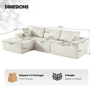 Techmilly 113” Cloud L-Shaped Sectional Couches,Modular Sofa with Deep Seat, Sponge Compression Sofas,Modern Modular L-Shape Sofa Couch with Chaise for Living Room Bedroom (White, Right Facing Chaise