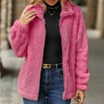 thumbnail image 2 of Lovskoo Womens Full Zip Up Fuzzy Fleece Jacket Stand Collar Winter Solid Color Long Sleeve Shrink Cuffs Loose Lapel Coats Outerwear Pink, 2 of 7