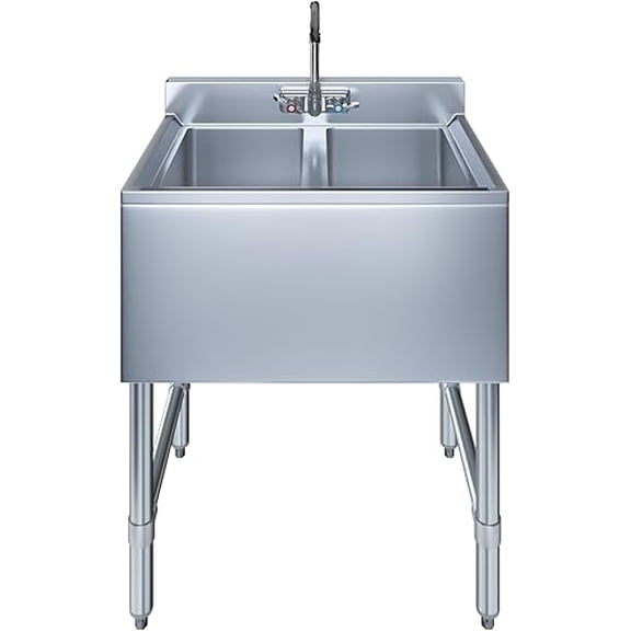 Stainless Steel Two Compartment Under Bar Sink with Faucet 24 x 18